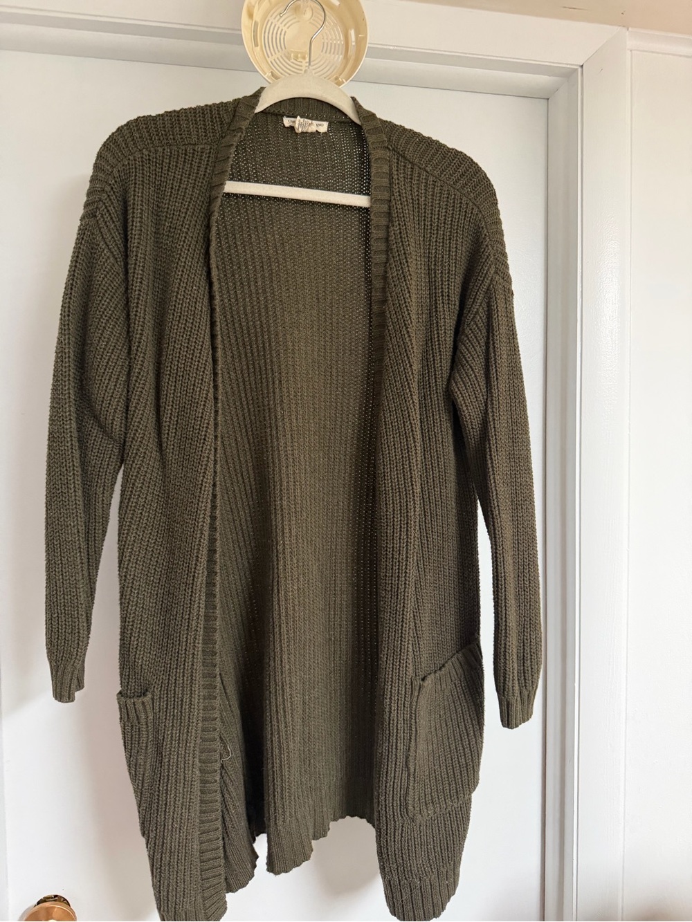 Christian Siriano Olive Green Open-Front Ribbed Cardigan